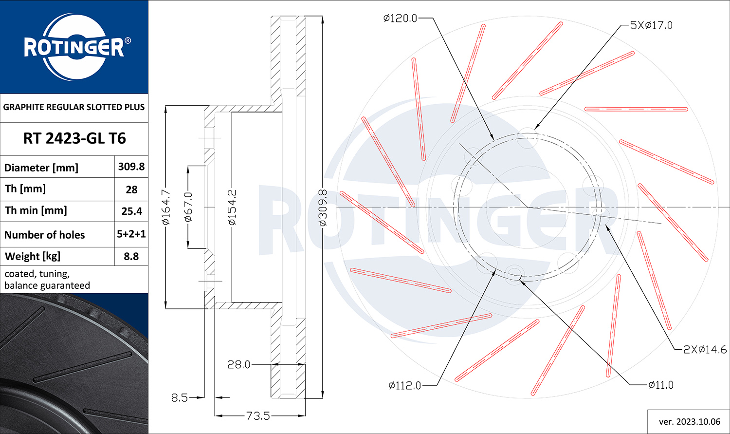 ROTINGER Féktárcsa, mind RT2423-GLT6_ROT